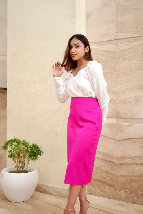 Olivia White Pink Classy Skirt Set